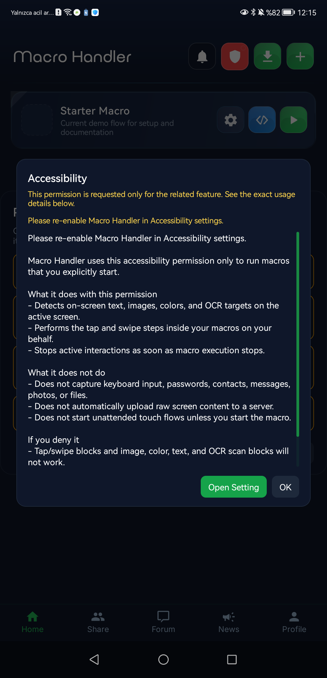Accessibility permission detail