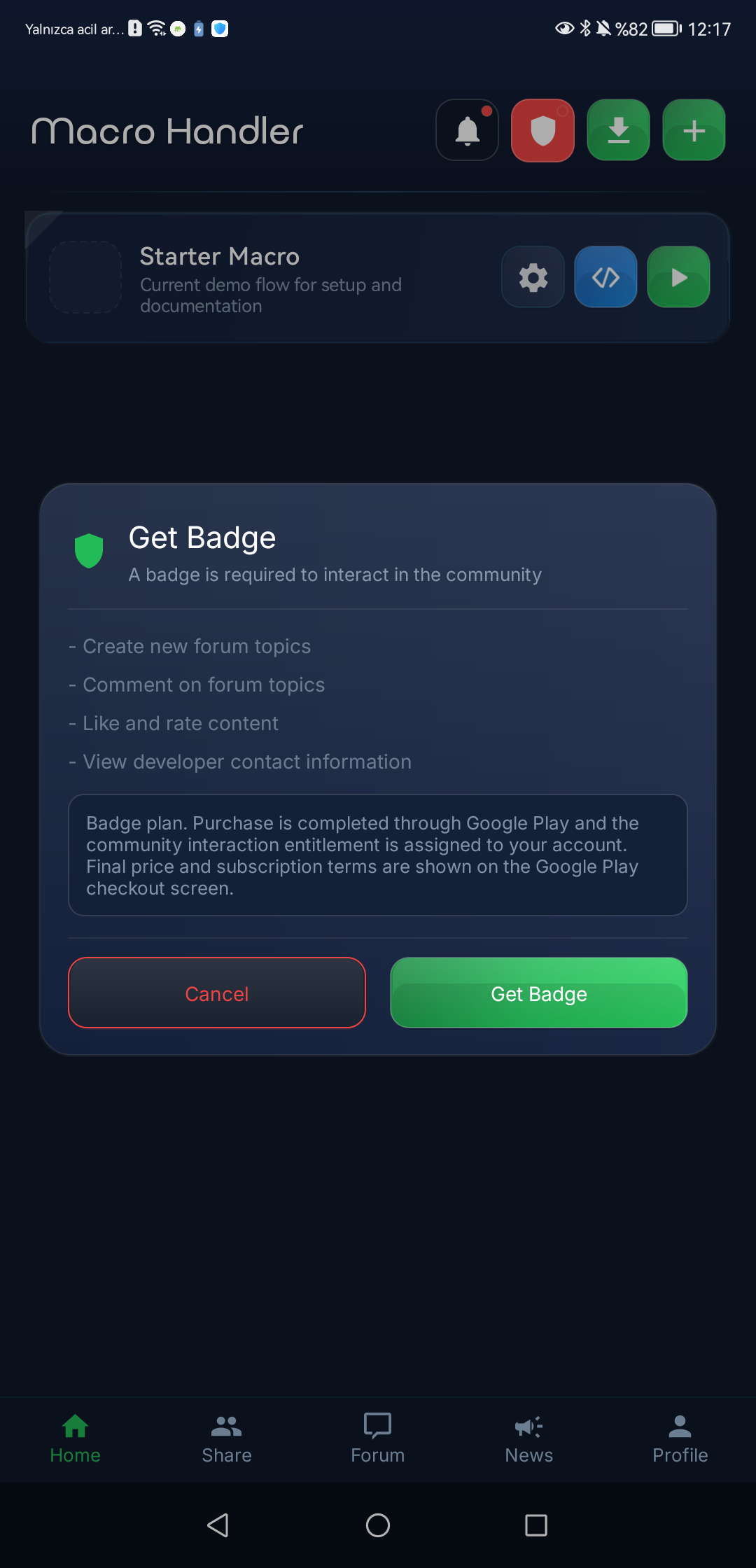 Clean badge add-on dialog