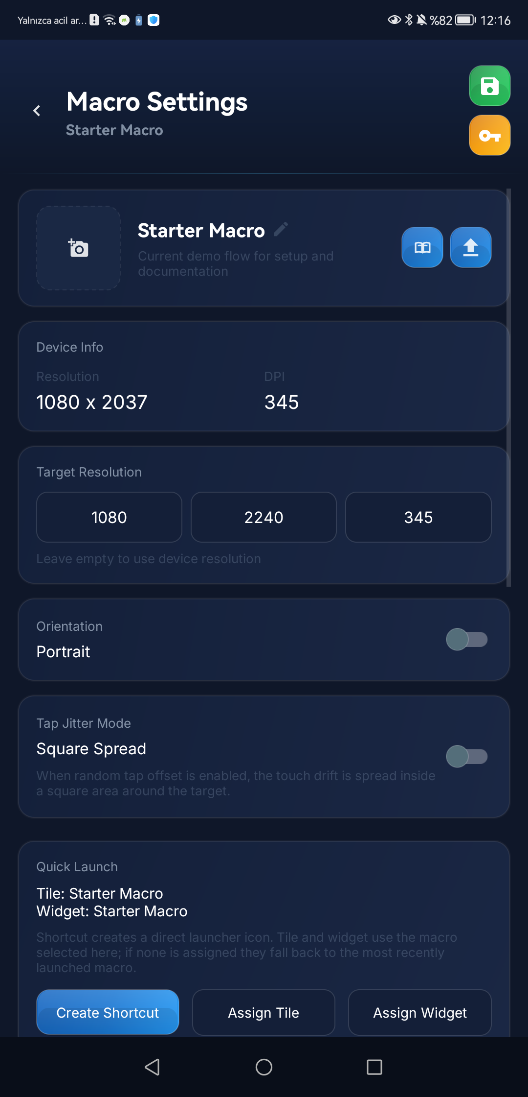 Macro settings
