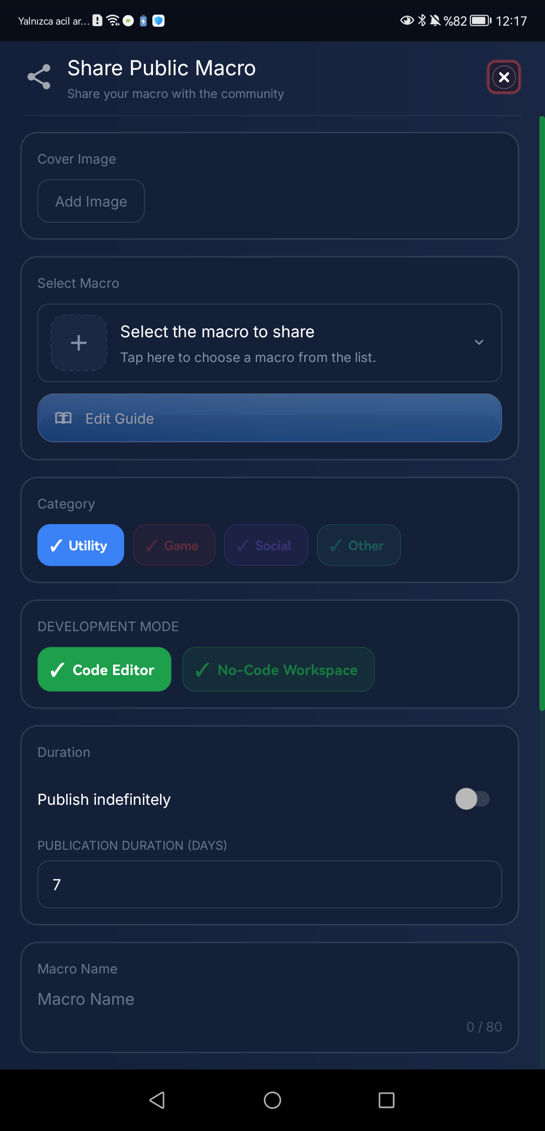 Clean macro sharing form