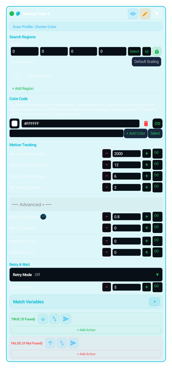 Moving Color (MOVING_COLOR) advanced settings panel