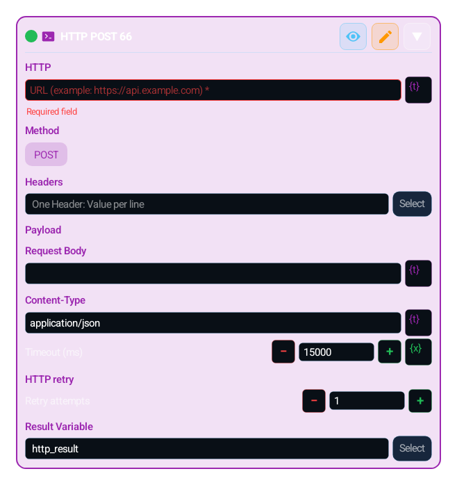 HTTP POST (HTTP_POST) block card