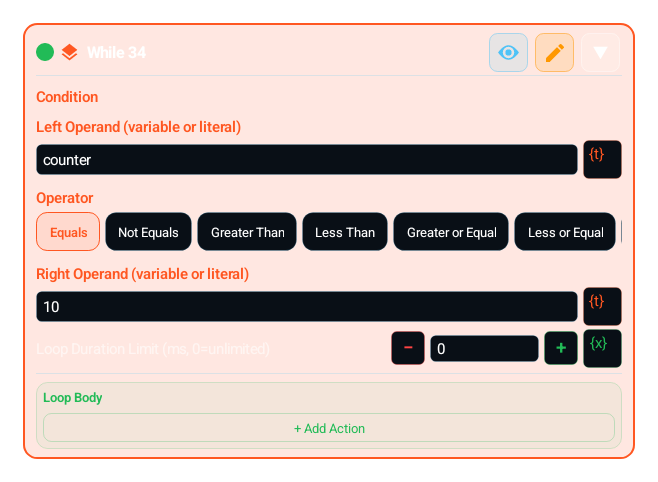 While (WHILE) block card